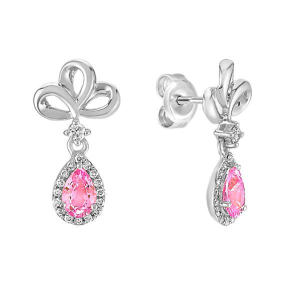 Pear-Shaped Pink Sapphire and Round Diamond Earrings Pear-Shaped Pink Sapphire and Round Diamond Earrings