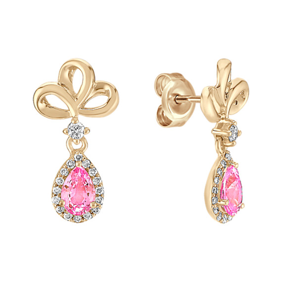 Pear-Shaped Pink Sapphire and Round Diamond Earrings Pear-Shaped Pink Sapphire and Round Diamond Earrings
