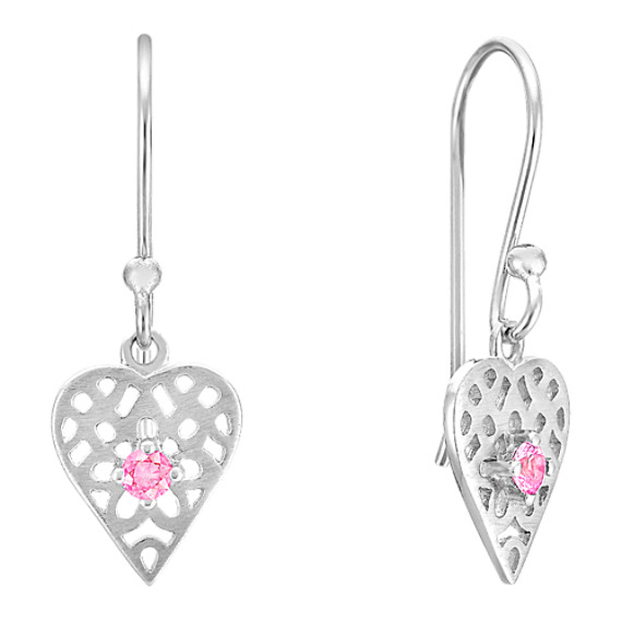 Pink Sapphire and Sterling Silver Dangle Heart Earrings Pink Sapphire and Sterling Silver Dangle Heart Earrings