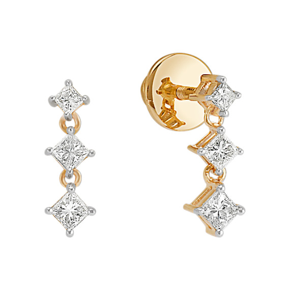 Princess Cut Diamond Three-Stone Earrings Princess Cut Diamond Three-Stone Earrings