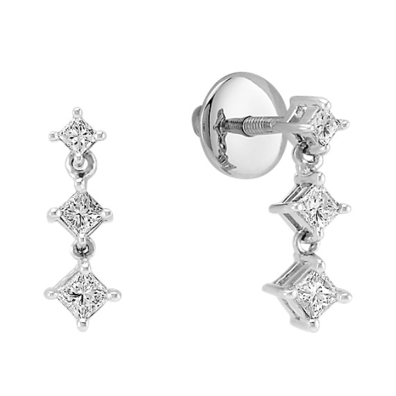 Princess Cut Diamond Three-Stone Earrings Princess Cut Diamond Three-Stone Earrings