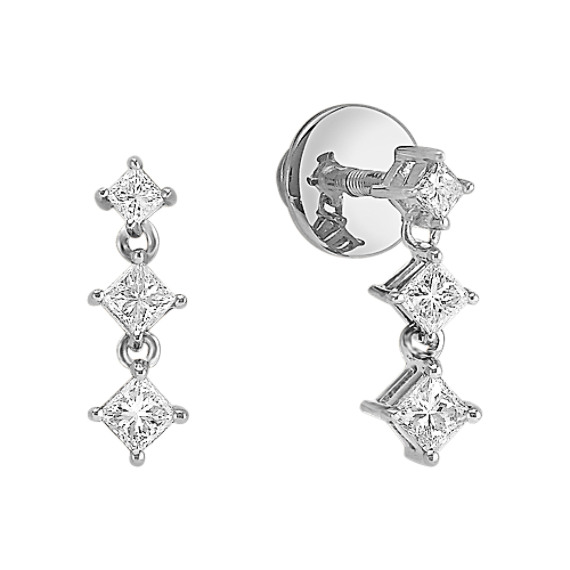 Princess Cut Diamond Three-Stone Earrings Princess Cut Diamond Three-Stone Earrings
