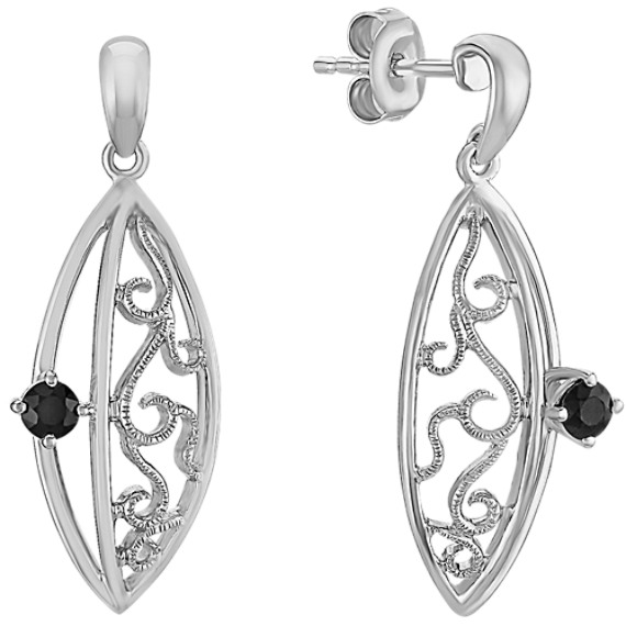 Round Black Sapphire and Sterling Silver Earrings Round Black Sapphire and Sterling Silver Earrings
