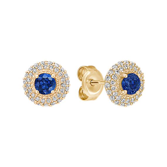 Round Diamond and Sapphire Cluster Earrings Round Diamond and Sapphire Cluster Earrings
