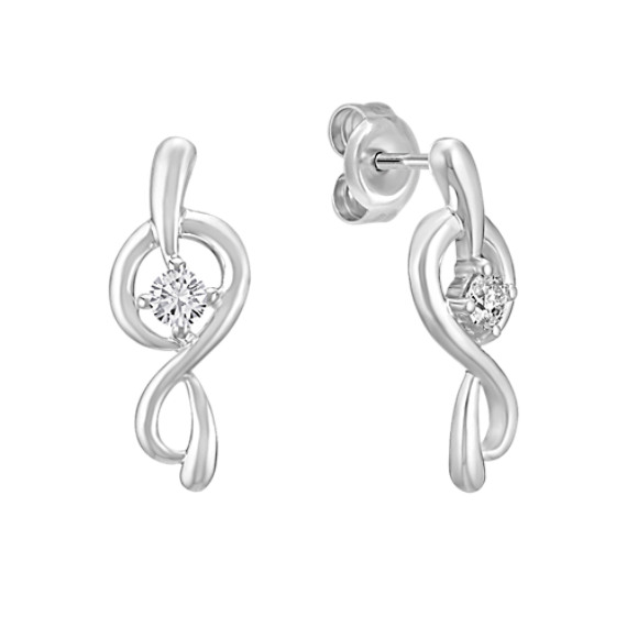 Round Diamond and Sterling Silver Earrings Round Diamond and Sterling Silver Earrings