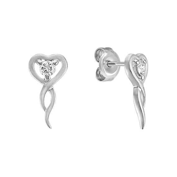 Round Diamond and Sterling Silver Heart Earrings Round Diamond and Sterling Silver Heart Earrings