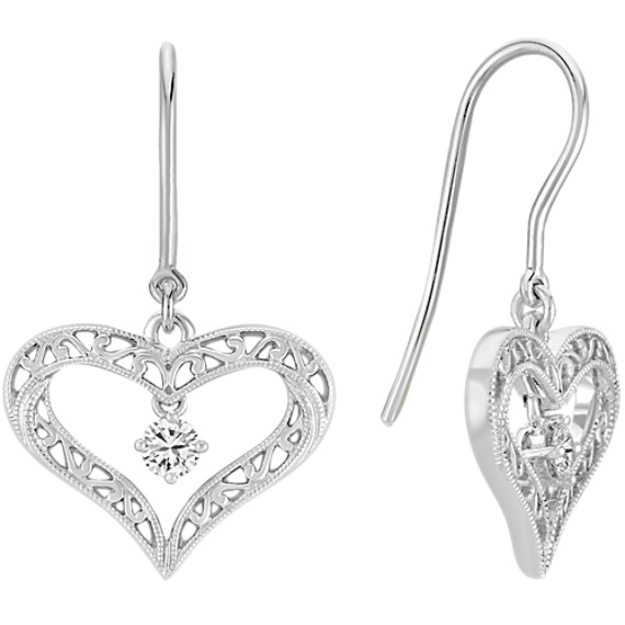 Round Diamond and Sterling Silver Lattice Heart Earrings Round Diamond and Sterling Silver Lattice Heart Earrings