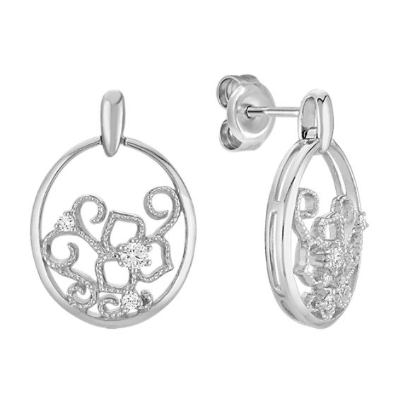 Round Diamond Circle Earrings in Sterling Silver Round Diamond Circle Earrings in Sterling Silver
