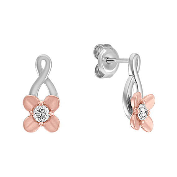 Round Diamond Earrings in Sterling Silver and 14k Rose Gold Round Diamond Earrings in Sterling Silver and 14k Rose Gold