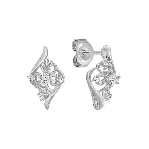 Round Diamond Earrings in Sterling Silver Round Diamond Earrings in Sterling Silver
