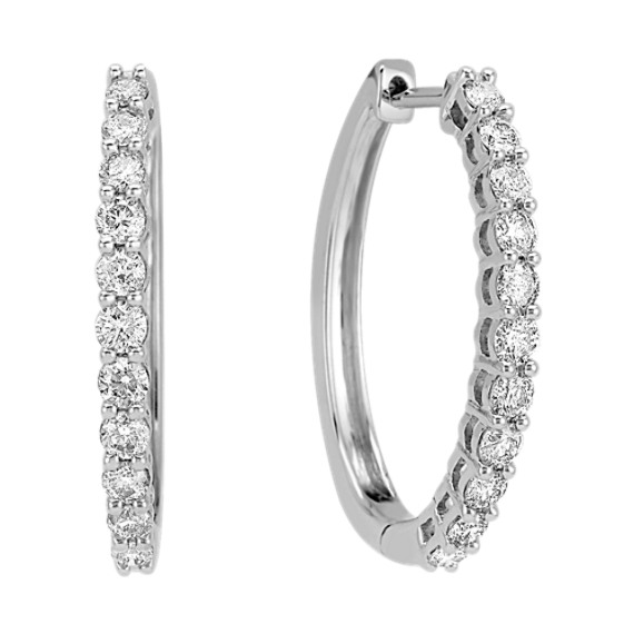 Round Diamond Hoop Earrings in 14k White Gold Round Diamond Hoop Earrings in 14k White Gold
