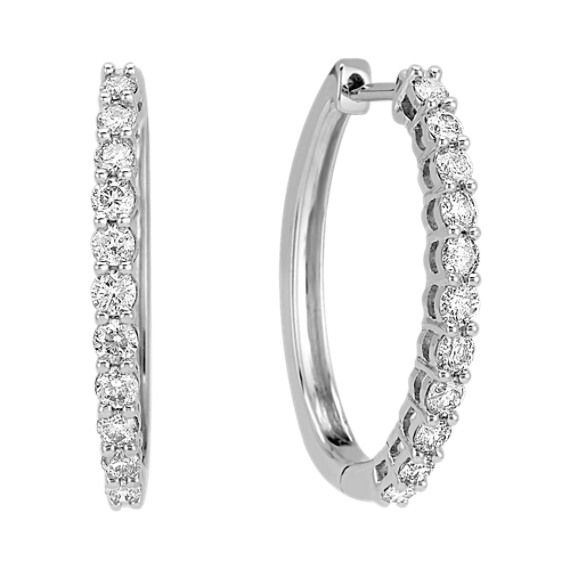 Round Diamond Hoop Earrings in 14k White Gold Round Diamond Hoop Earrings in 14k White Gold