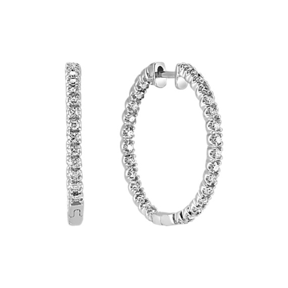 Round Diamond Hoop Earrings in 14k White Gold Round Diamond Hoop Earrings in 14k White Gold