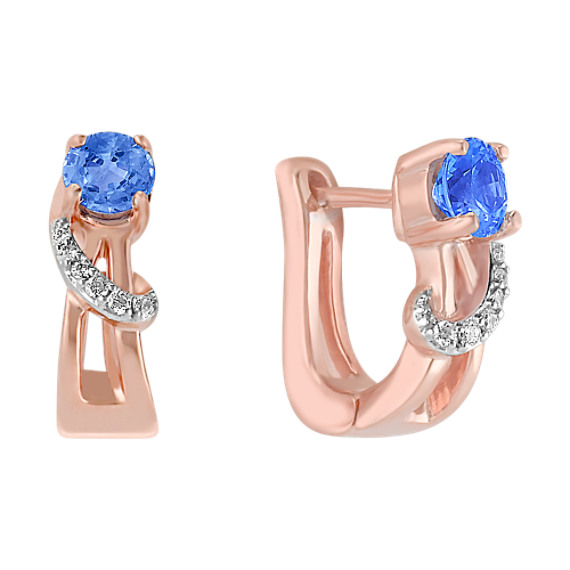 Round Kentucky Blue Sapphire and Diamond Earrings in Rose Gold Round Kentucky Blue Sapphire and Diamond Earrings in Rose Gold
