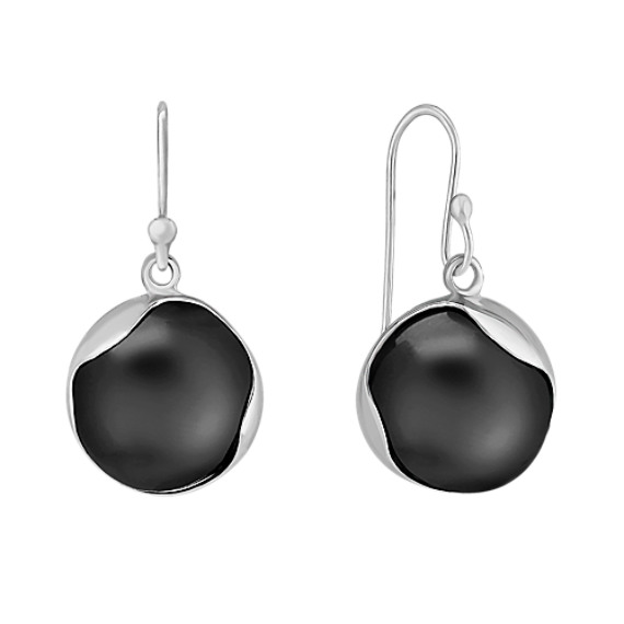 Round Modern Black Agate and Sterling Silver Earrings Round Modern Black Agate and Sterling Silver Earrings