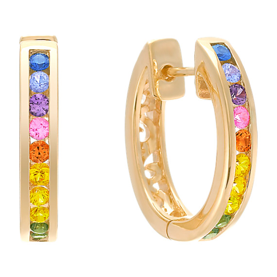 Round MultiColor Sapphire Hoop Earrings at Shane Co.