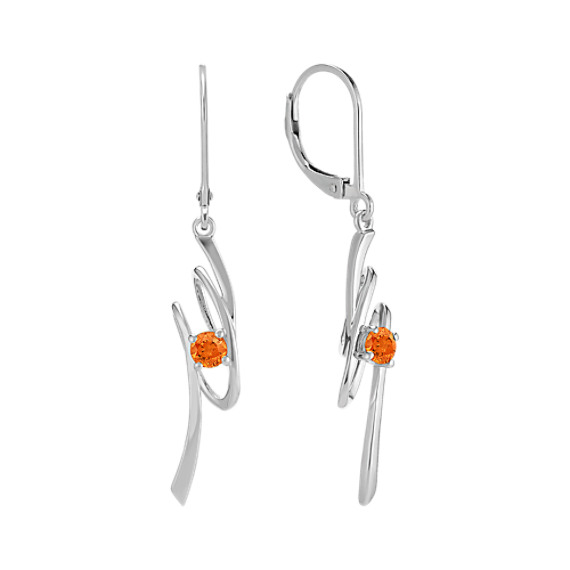 Round Orange Sapphire and Sterling Silver Earrings Round Orange Sapphire and Sterling Silver Earrings