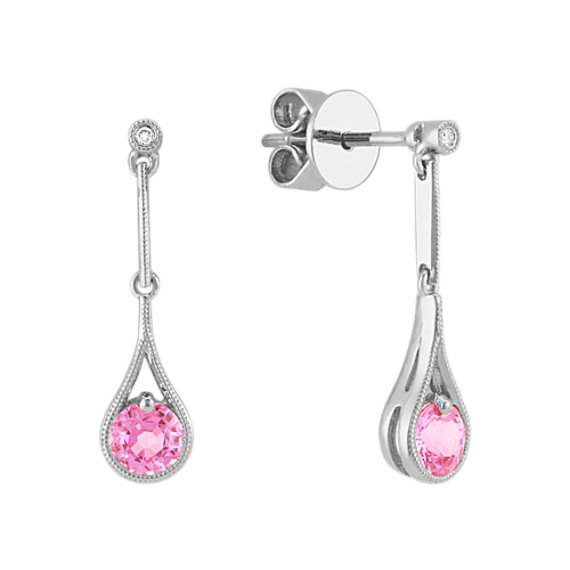 Round Pink Sapphire and Diamond Earrings Round Pink Sapphire and Diamond Earrings