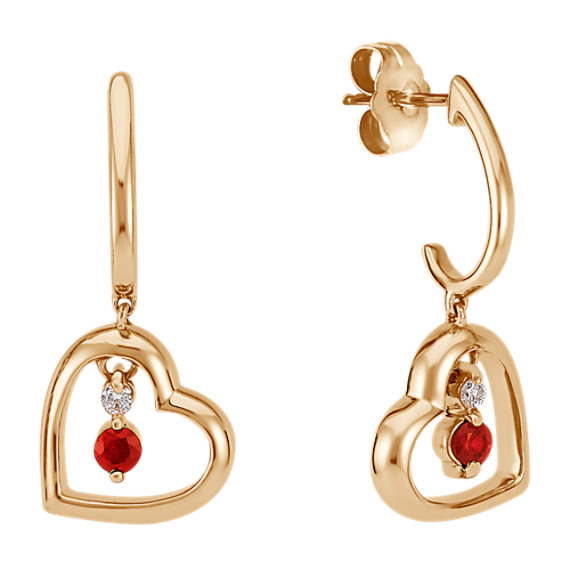 Round Ruby and Diamond Heart Earrings Round Ruby and Diamond Heart Earrings