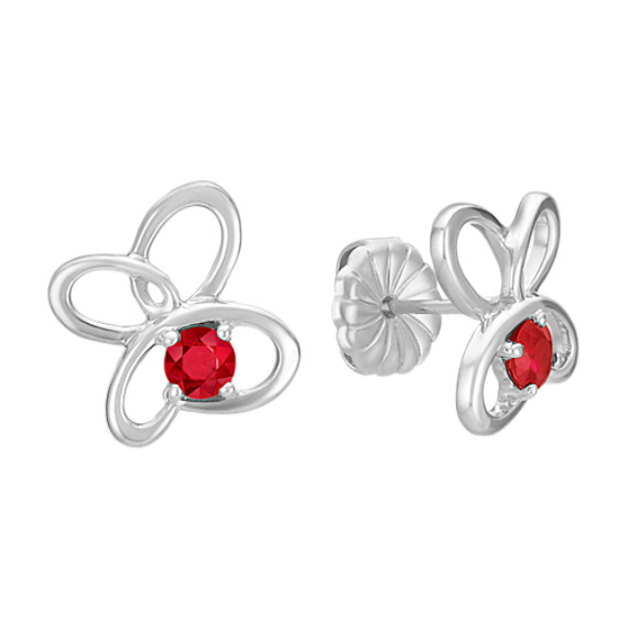 Round Ruby and Sterling Silver Floral Earrings Round Ruby and Sterling Silver Floral Earrings