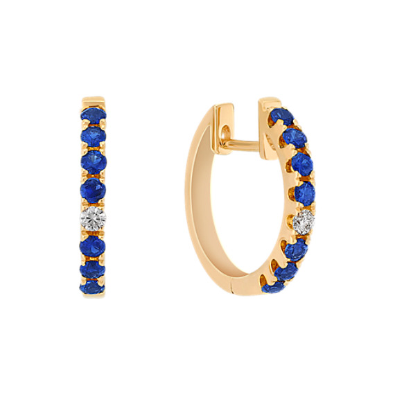 Round Sapphire and Diamond Hoop Earrings Round Sapphire and Diamond Hoop Earrings