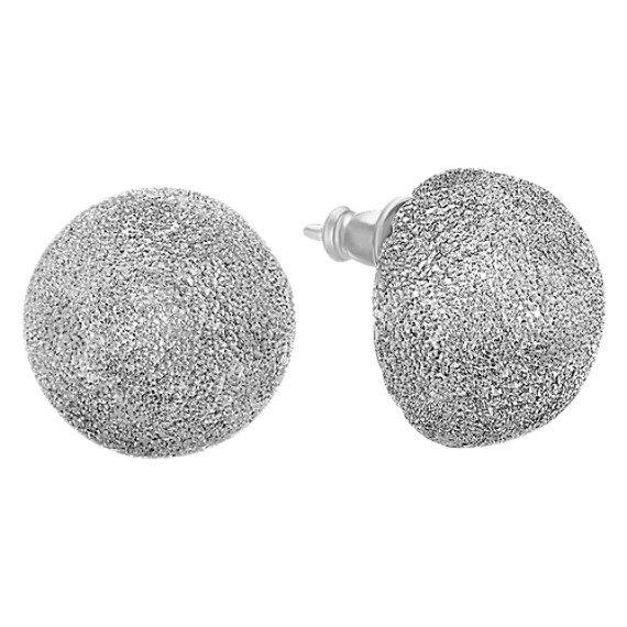 Round Sterling Silver Earrings in Glitter Finish Round Sterling Silver Earrings in Glitter Finish