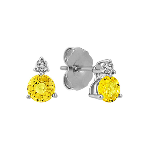 Round Yellow Sapphire and Diamond Earrings Round Yellow Sapphire and Diamond Earrings