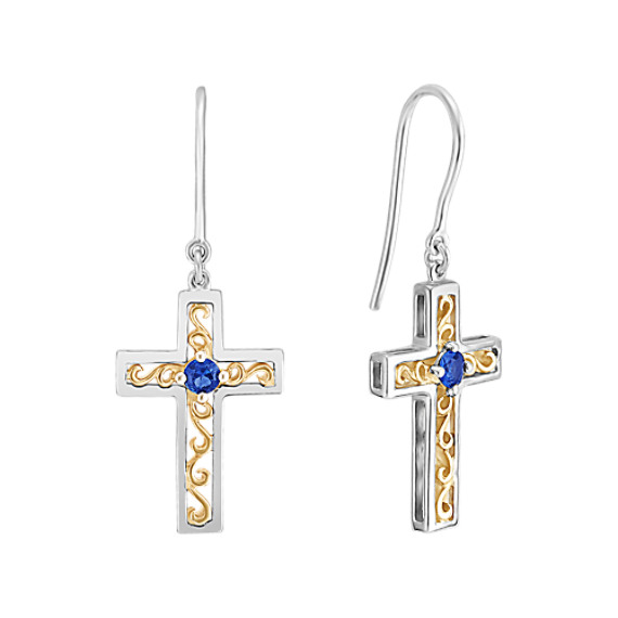 Sapphire Cross Earrings in Sterling Silver Sapphire Cross Earrings in Sterling Silver