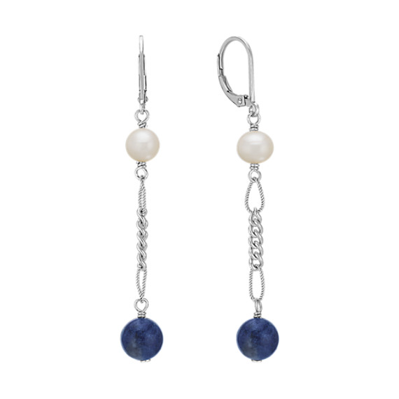 Sodalite, 6mm Cultured Freshwater Pearl and Sterling Silver Earrings Sodalite, 6mm Cultured Freshwater Pearl and Sterling Silver Earrings