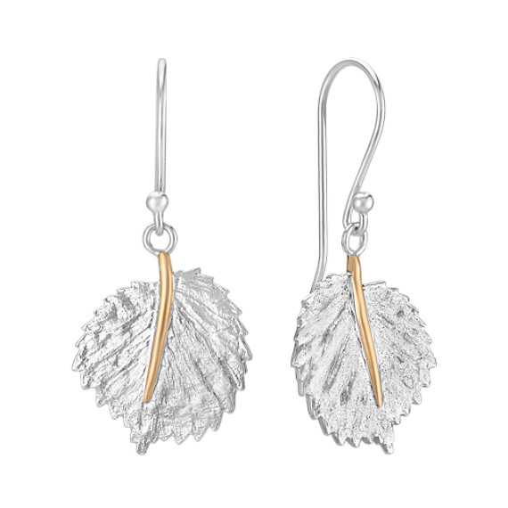 Sterling Silver and 14k Yellow Gold Leaf Dangle Earrings Sterling Silver and 14k Yellow Gold Leaf Dangle Earrings