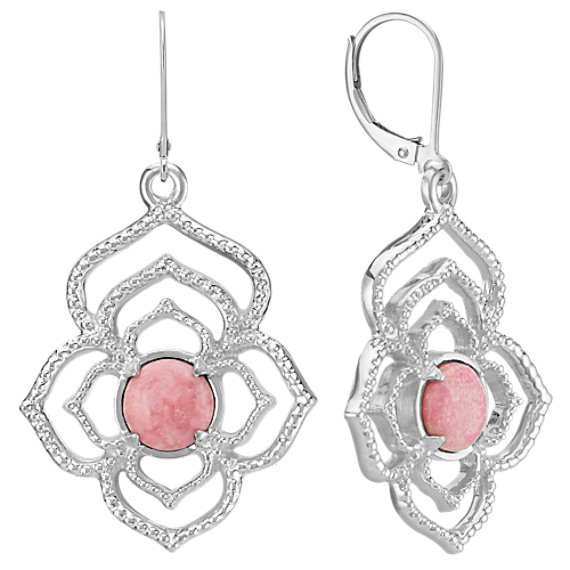 Sterling Silver and Rhodonite Floral Dangle Earrings Sterling Silver and Rhodonite Floral Dangle Earrings