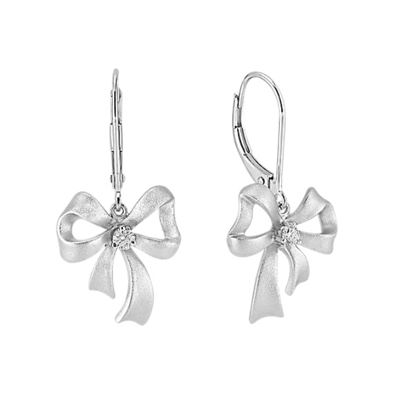 Sterling Silver Diamond Bow Earrings Sterling Silver Diamond Bow Earrings