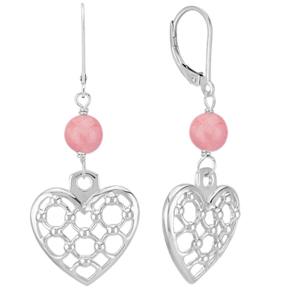 Sterling Silver Hearts and Pink Rhodonite Earrings Sterling Silver Hearts and Pink Rhodonite Earrings