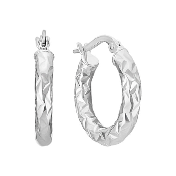 Textured 14k White Gold Hoop Earrings Textured 14k White Gold Hoop Earrings