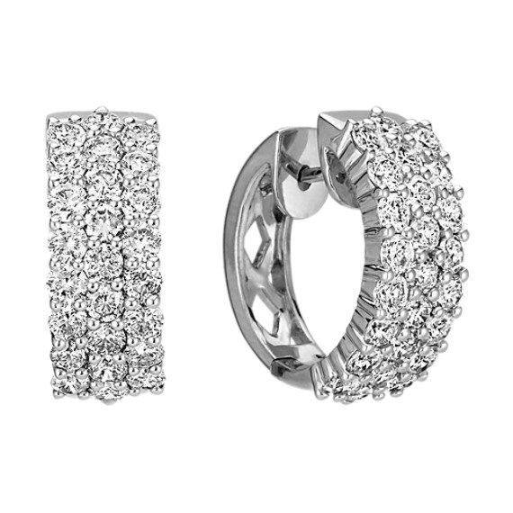 Three Row Round Diamond Hoop Earrings Three Row Round Diamond Hoop Earrings