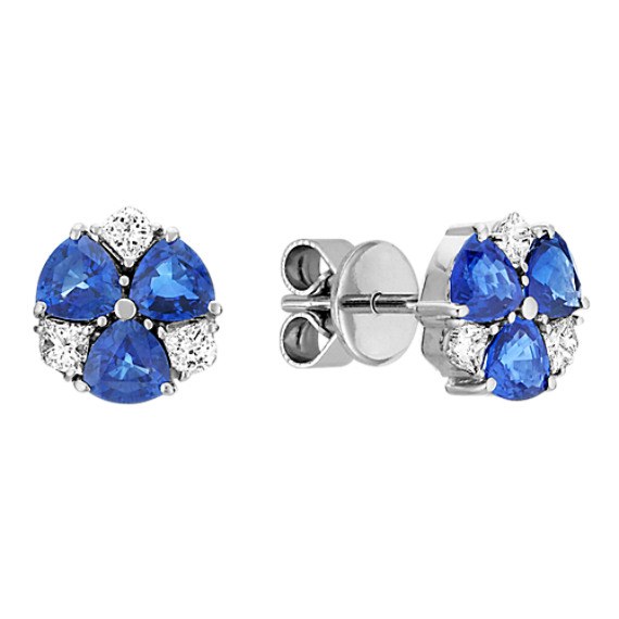Trillion Sapphire and Modified Princess Cut Diamond Earrings Trillion Sapphire and Modified Princess Cut Diamond Earrings
