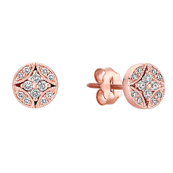 Vintage Diamond Circle Cluster Earrings in 14k Rose Gold Vintage Diamond Circle Cluster Earrings in 14k Rose Gold