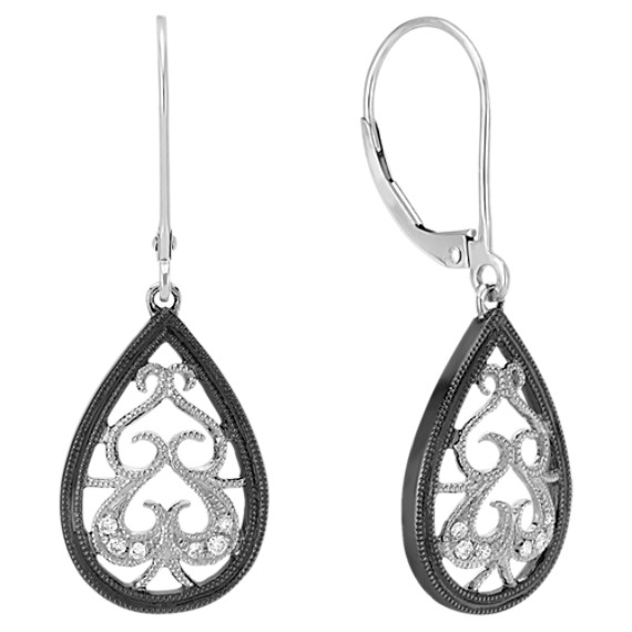 Vintage Diamond Tear-Drop Dangle Earrings with Black Rhodium Vintage Diamond Tear-Drop Dangle Earrings with Black Rhodium