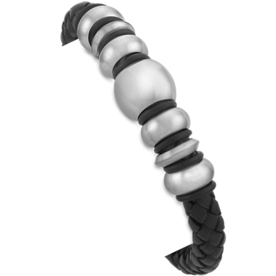 Black Braided Leather and Stainless Steel Bracelet (8.5") Black Braided Leather and Stainless Steel Bracelet (8.5")