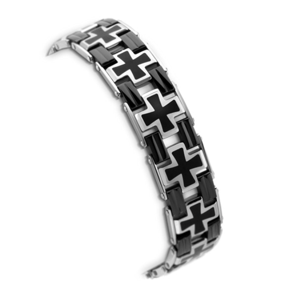 Black Stainless Steel Cross Bracelet (9") Black Stainless Steel Cross Bracelet (9")