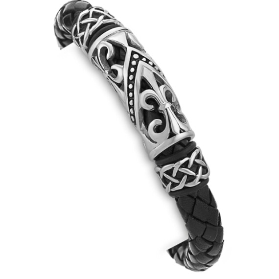Braided Leather and Stainless Steel Bracelet (8.5") Braided Leather and Stainless Steel Bracelet (8.5")