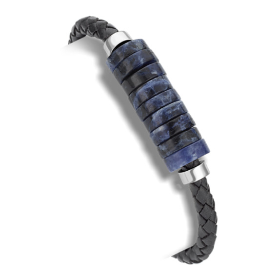Braided Leather, Sodalite and Sterling Silver Bracelet (9") Braided Leather, Sodalite and Sterling Silver Bracelet (9")