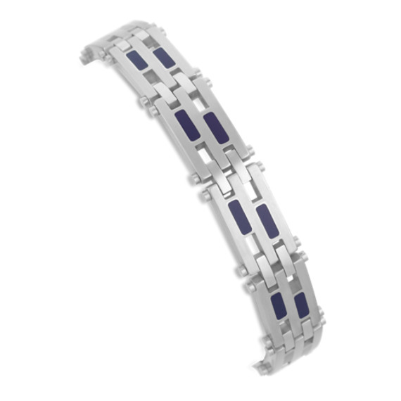 Stainless Steel and Blue Enamel Bracelet (8.5") Stainless Steel and Blue Enamel Bracelet (8.5")