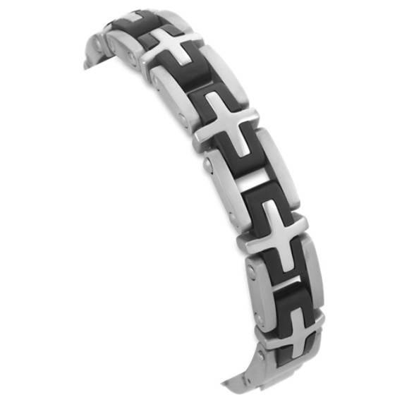 Stainless Steel Bracelet with Cross Pattern (8.5") Stainless Steel Bracelet with Cross Pattern (8.5")