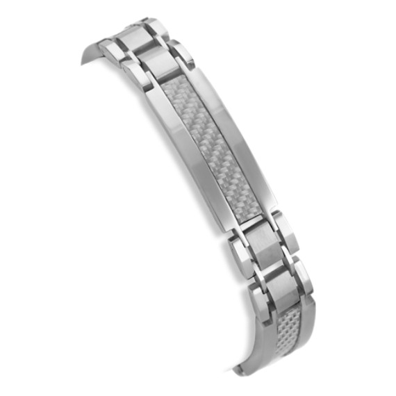 Stainless Steel Bracelet with Silver Carbon Fiber Accents (8.5") Stainless Steel Bracelet with Silver Carbon Fiber Accents (8.5")