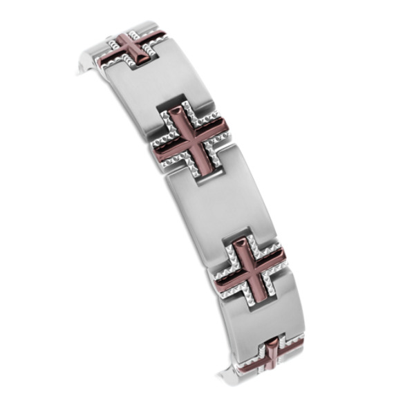 Stainless Steel Cross Pattern Bracelet (9") Stainless Steel Cross Pattern Bracelet (9")