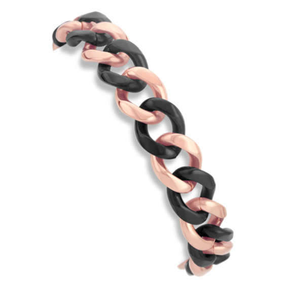 Stainless Steel Link Bracelet with Rose and Black Ionic Plating (8.5") Stainless Steel Link Bracelet with Rose and Black Ionic Plating (8.5")