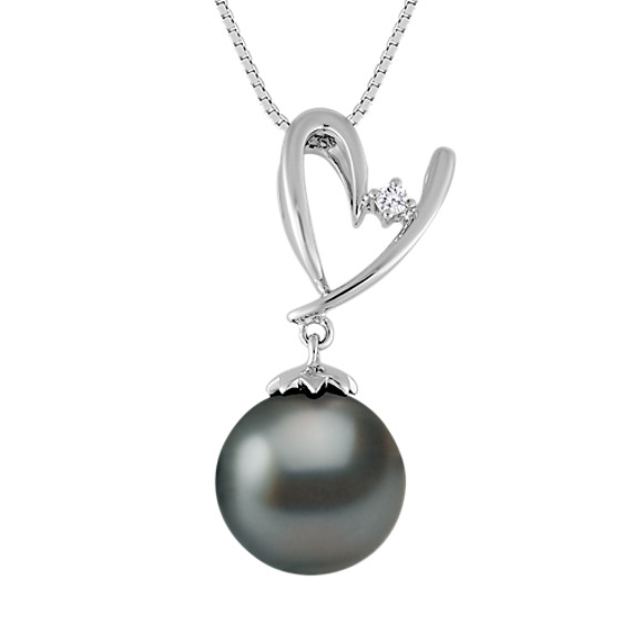 10mm Cultured Tahitian Pearl and Diamond Pendant (18") 10mm Cultured Tahitian Pearl and Diamond Pendant (18")