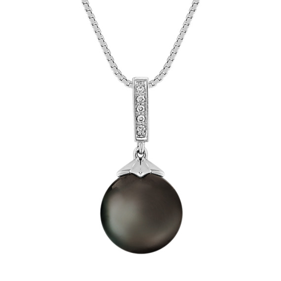 10mm Cultured Tahitian Pearl and Diamond Pendant (18") 10mm Cultured Tahitian Pearl and Diamond Pendant (18")
