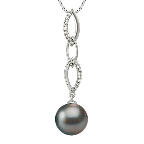10mm Cultured Tahitian Pearl and Round Diamond Pendant (18") 10mm Cultured Tahitian Pearl and Round Diamond Pendant (18")